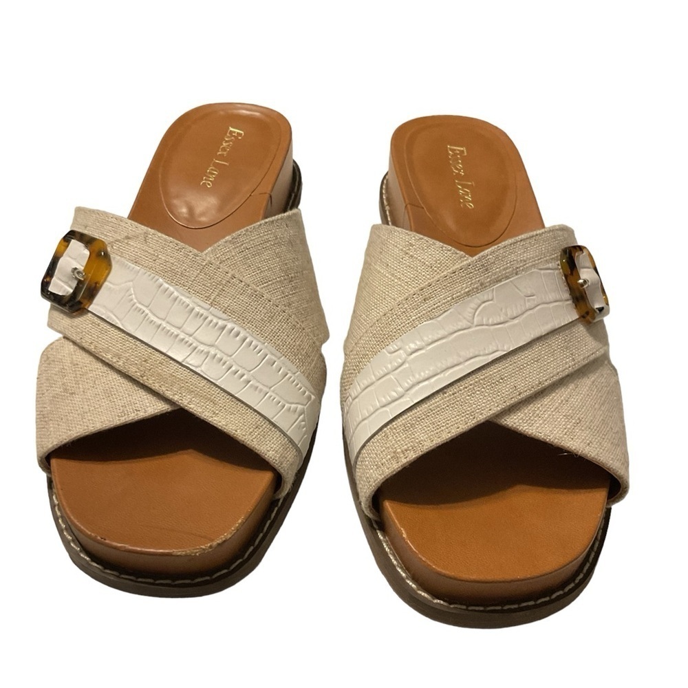 ESSEX LANE Alina Canvas Tortoise Buckle Slide‎ size 8.5